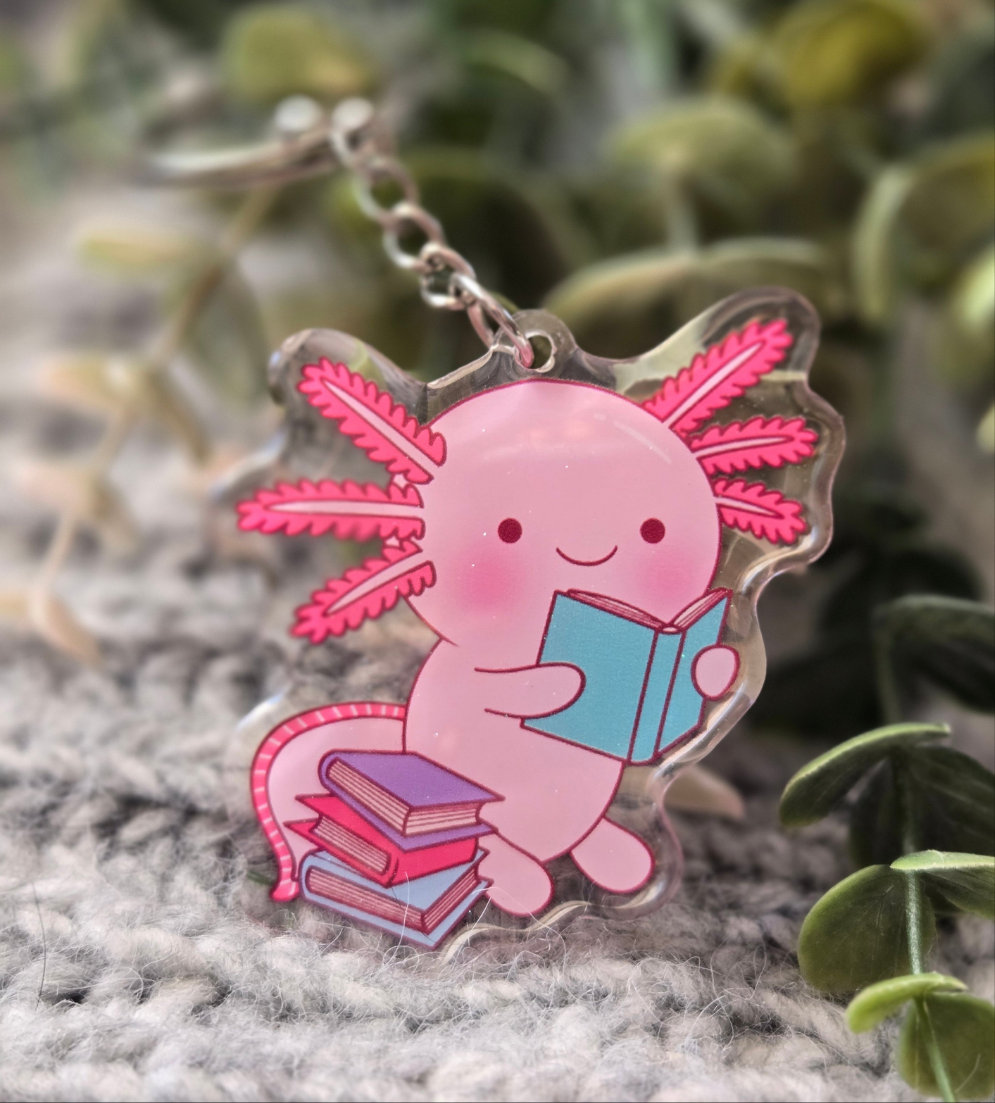 Readsalotl Axolotl Glitter Acrylic Keychain