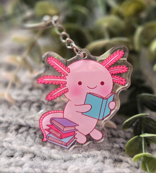 Readsalotl Axolotl Glitter Acrylic Keychain