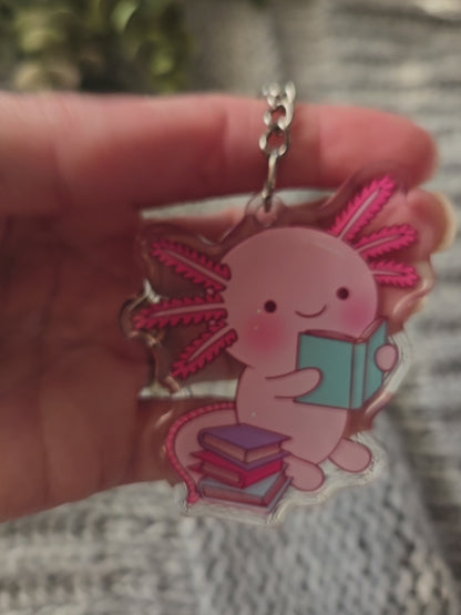 Readsalotl Axolotl Glitter Acrylic Keychain
